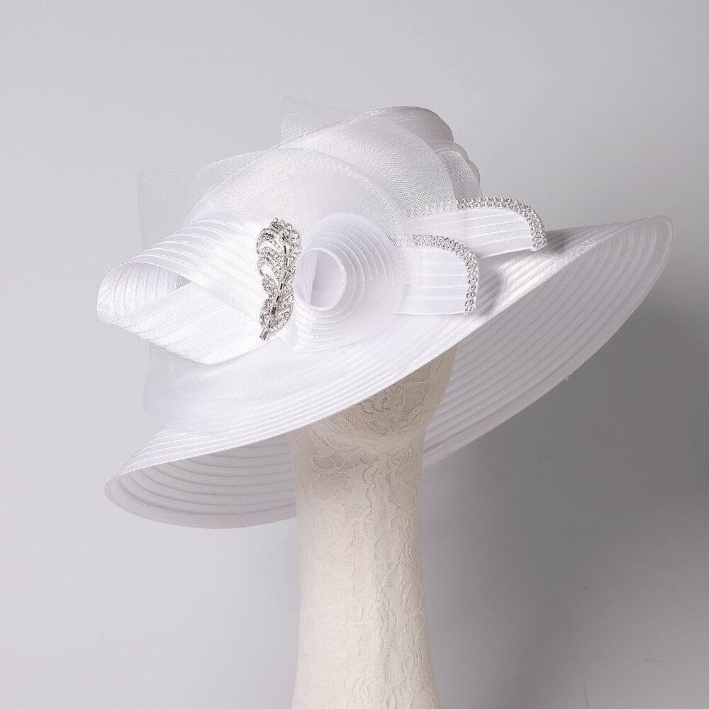 Wedding Bridal Church Party Derby Hats For Women Bow Formal Bowler Hat Wide Brim View 3